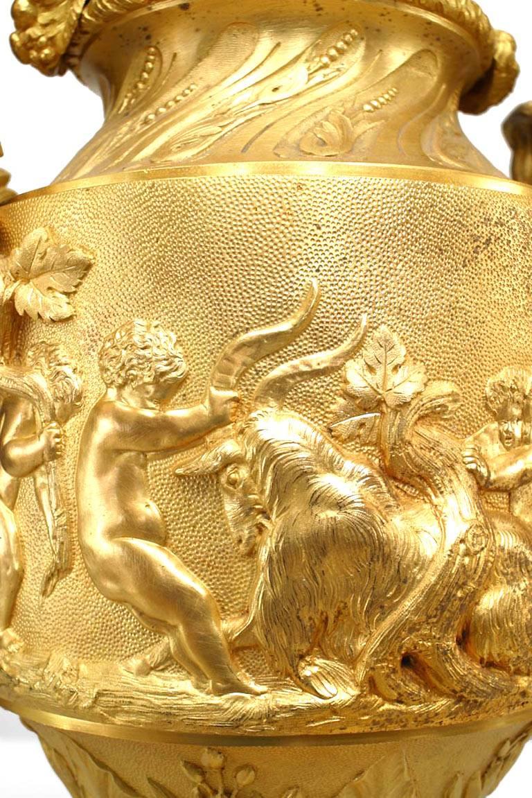 Pair of French Louis XV Style Gilt Bronze Urns For Sale 4