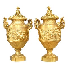 Pair of French Louis XV Style Gilt Bronze Urns
