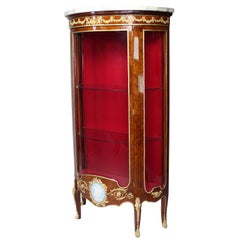 Pair of French Louis XV Style Gilt-Metal Jasperware Mounted Demi-Lune Vitrines