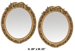 Pair of French Louis XV Style Gilt Oval Mirrors