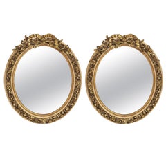 Vintage Pair of French Louis XV Style Gilt Oval Mirrors