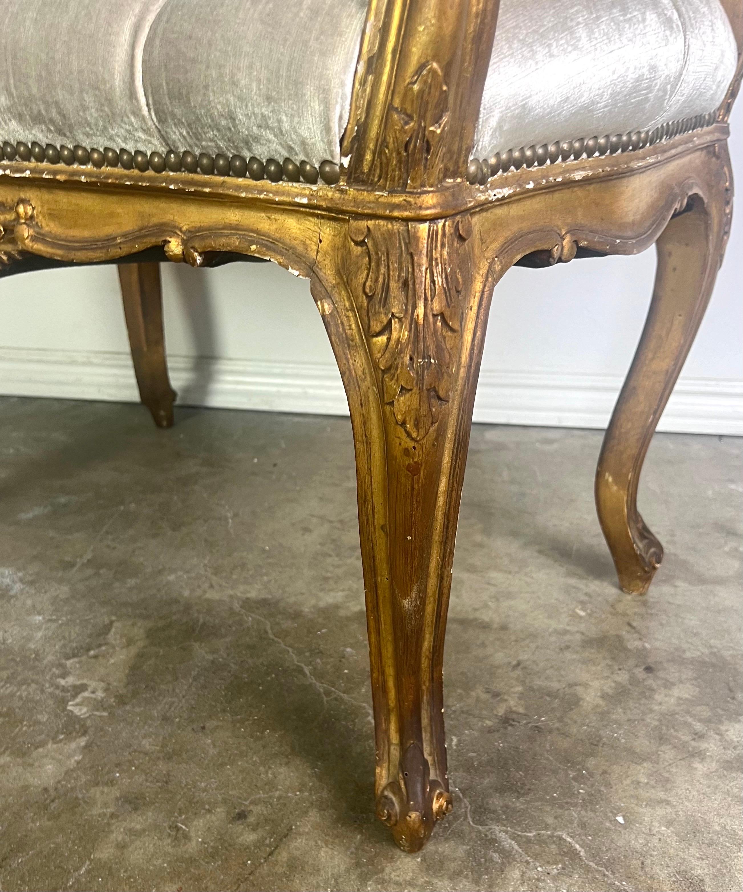 Pair of French Louis XV Style Gilt Wood Benches For Sale 7