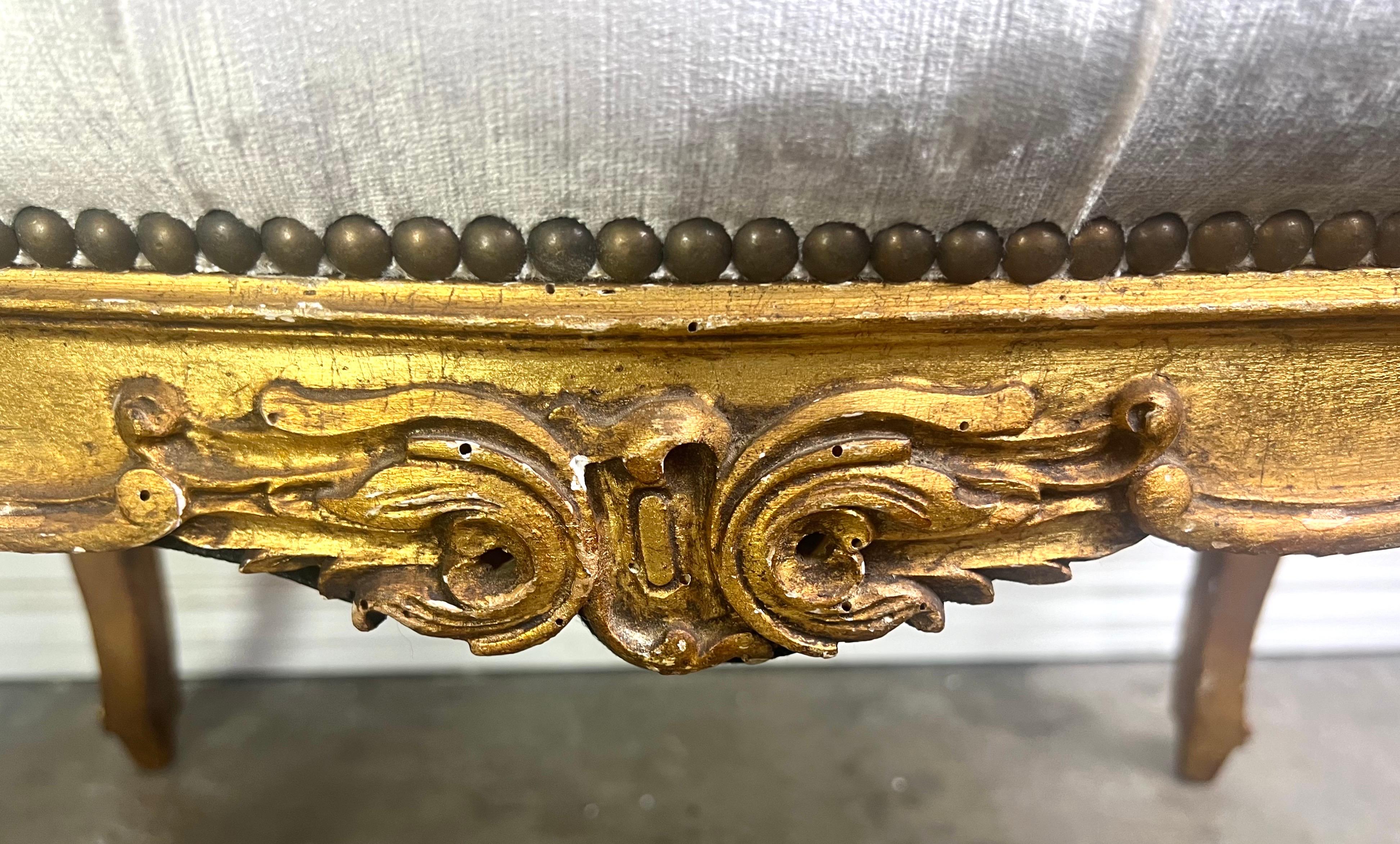 Pair of French Louis XV Style Gilt Wood Benches For Sale 11