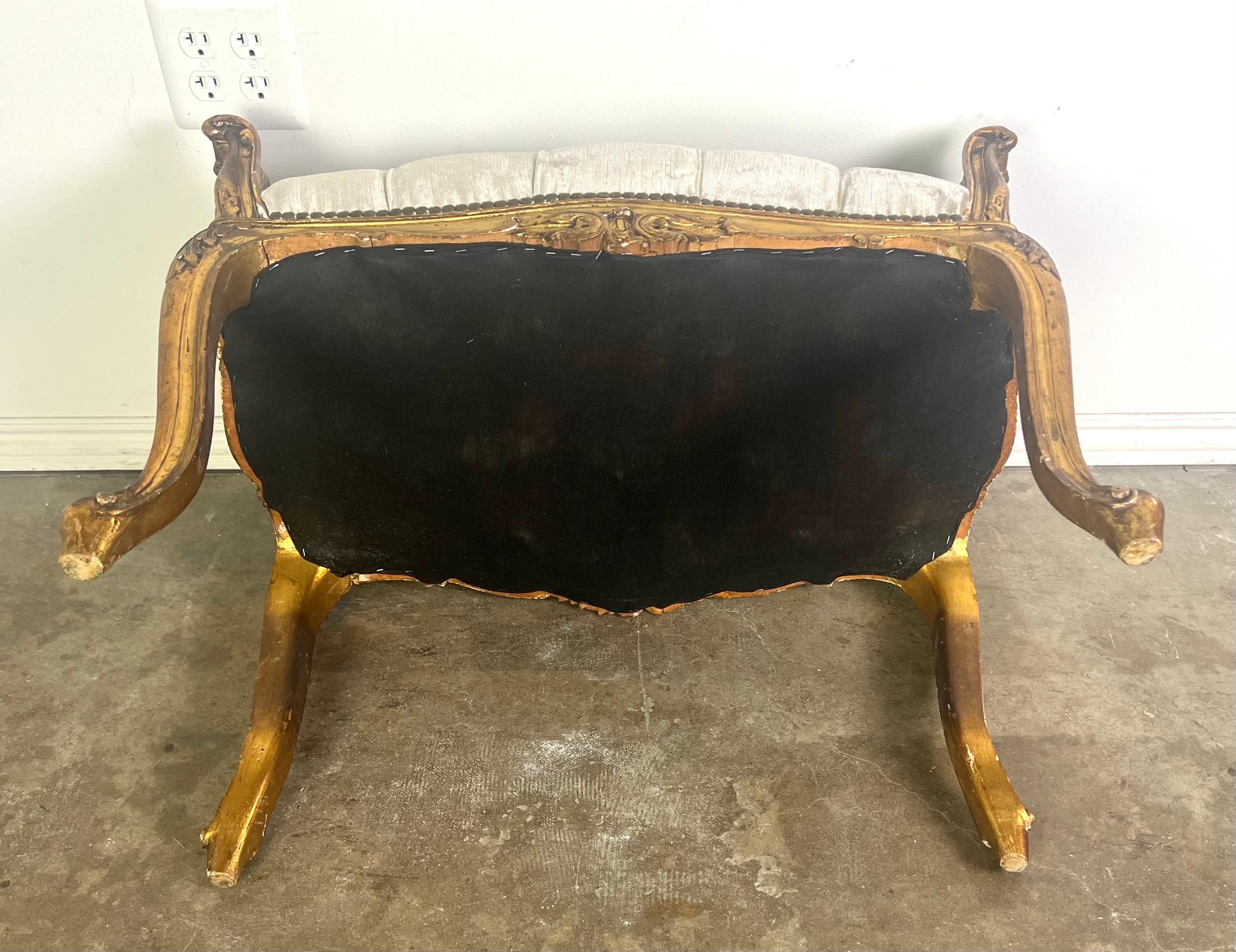 Pair of French Louis XV Style Gilt Wood Benches For Sale 14