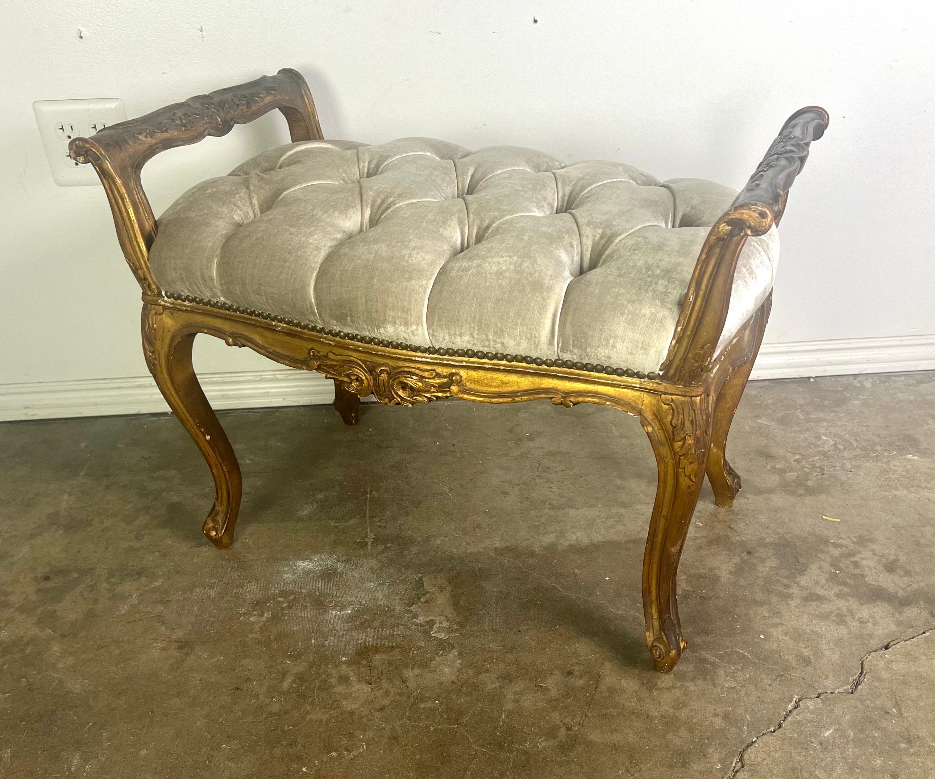 Pair of French Louis XV Style Gilt Wood Benches For Sale 1