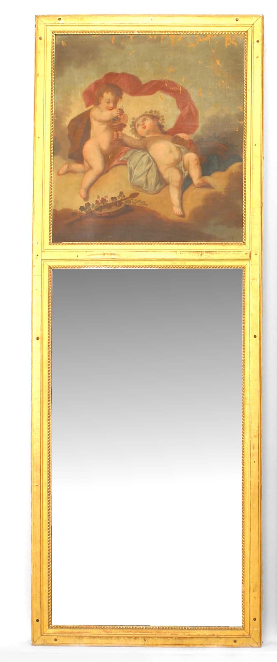 French Pair of Louis XV Gilt Wood Trumeau / Wall Mirrors For Sale