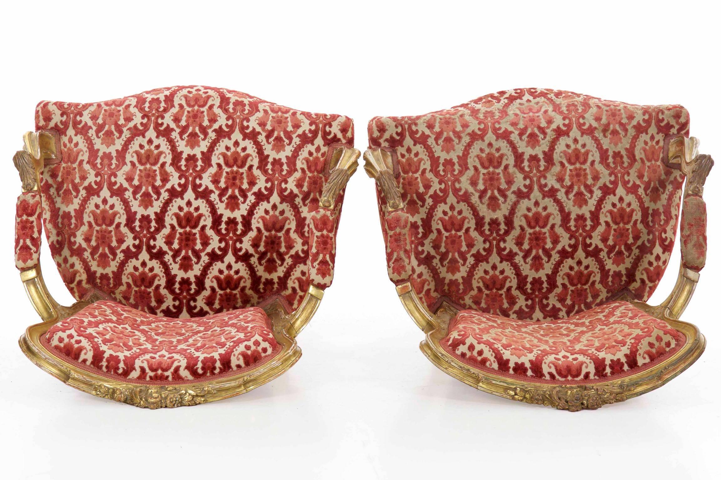 Pair of French Louis XV Style Giltwood Antique Armchairs Fauteuils, circa 1900 12