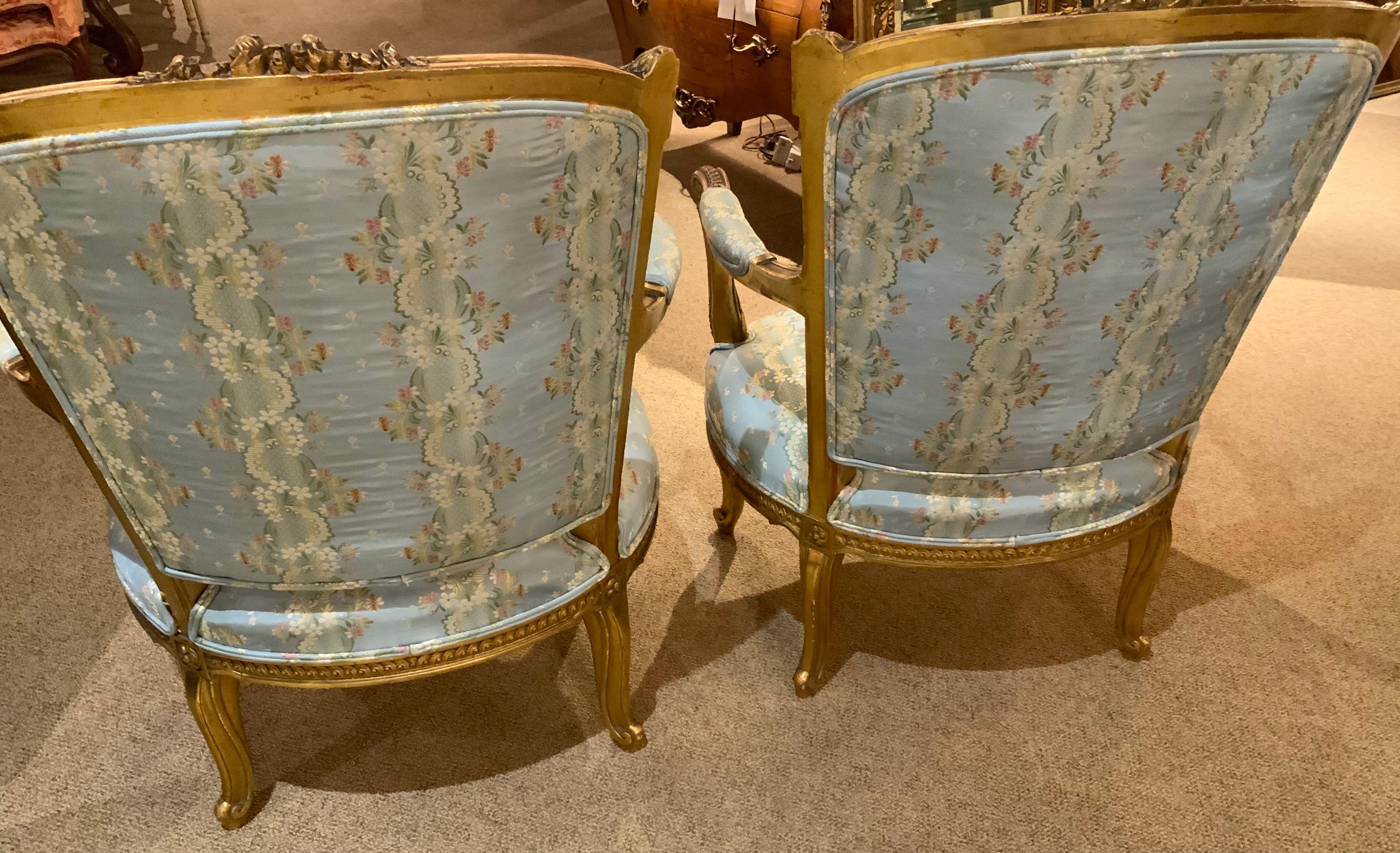 Pair of French Louis XV Style Giltwood Arm Chairs/Fauteuils For Sale 4
