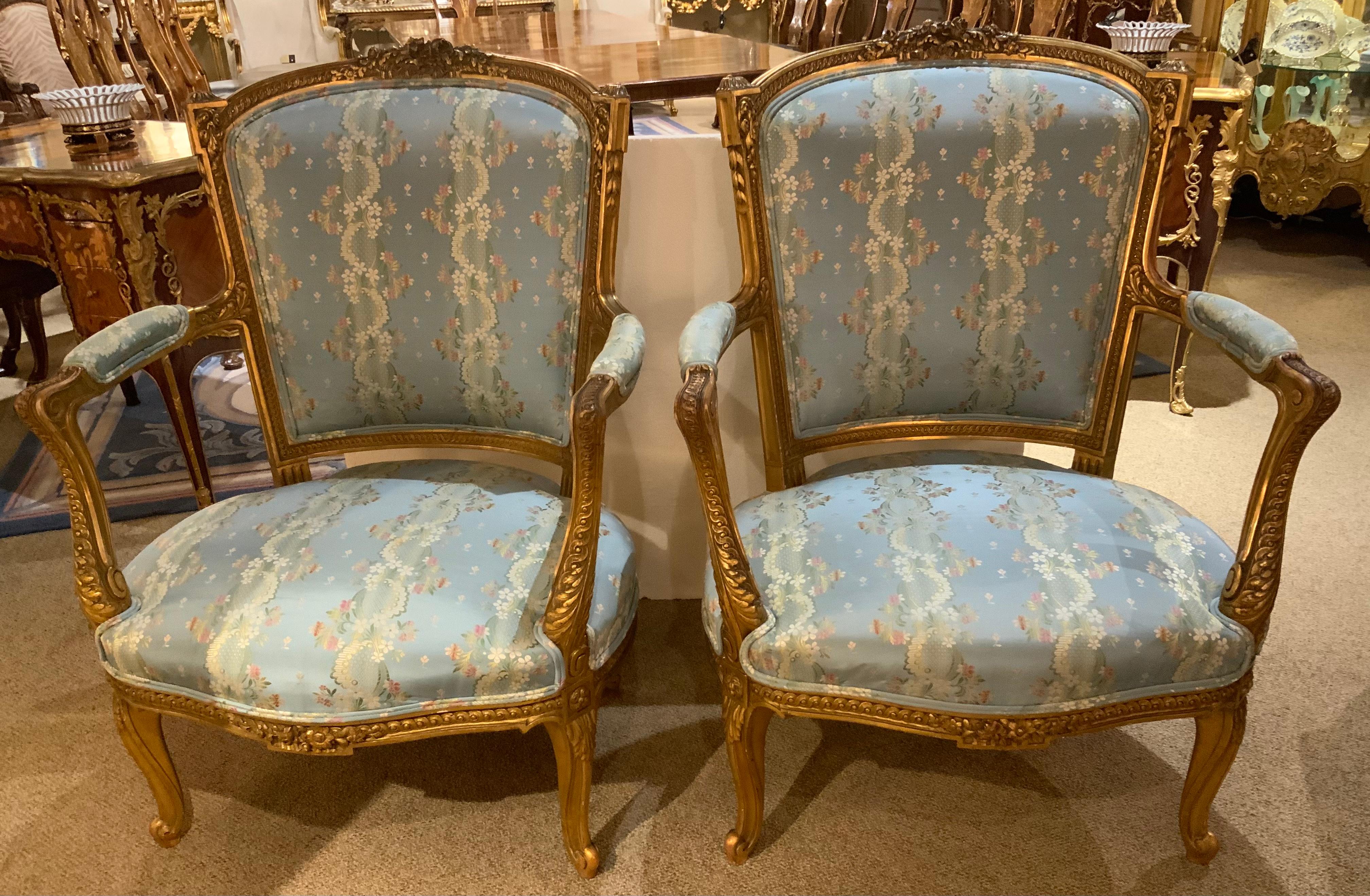 Pair of French Louis XV Style Giltwood Arm Chairs/Fauteuils For Sale 5