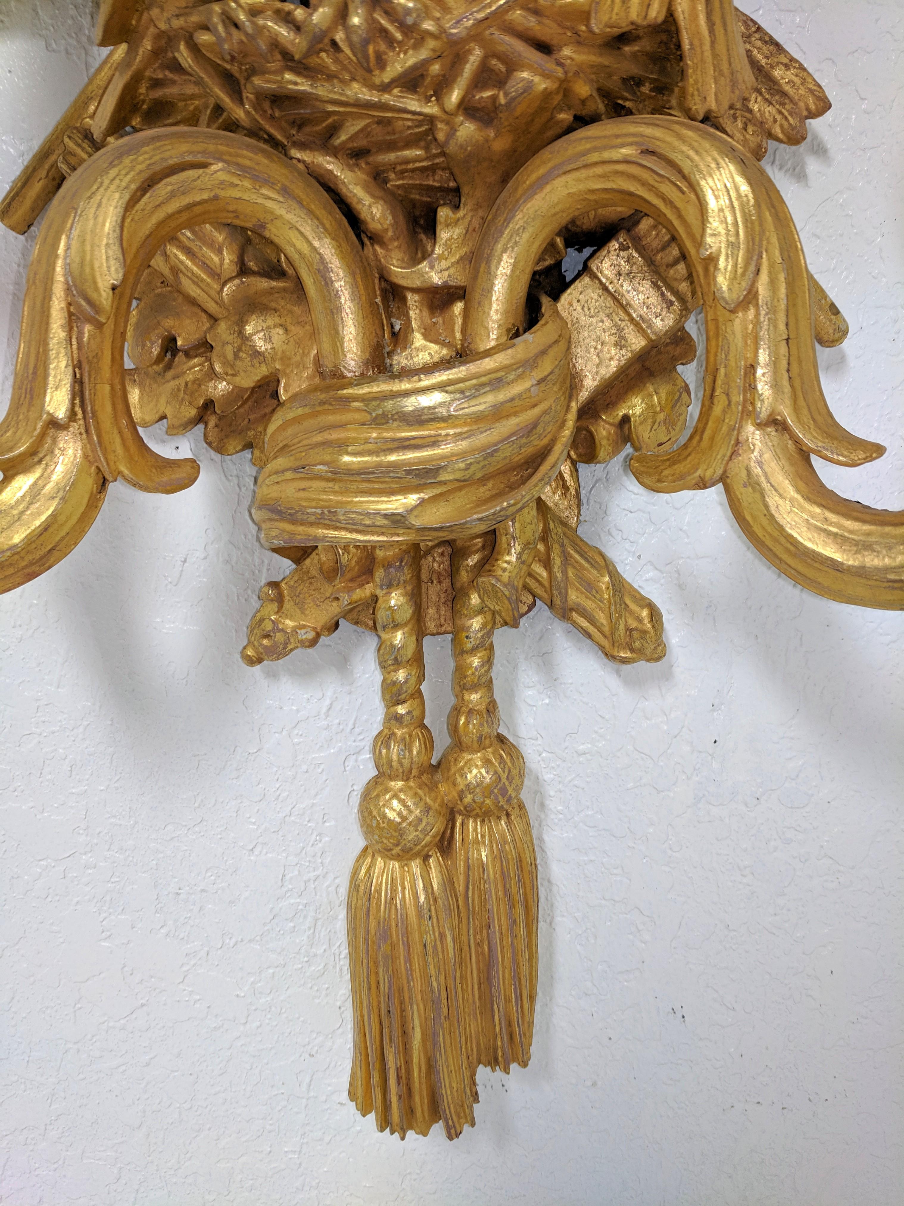 Pair of French Louis XV-Style Giltwood Two-Branch Sconces For Sale 1