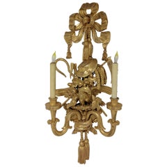 Pair of French Louis XV-Style Giltwood Two-Branch Sconces