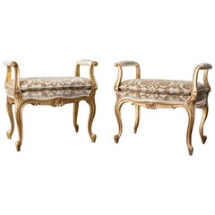 Pair of French Louis XV Style Giltwood Vanity Benches