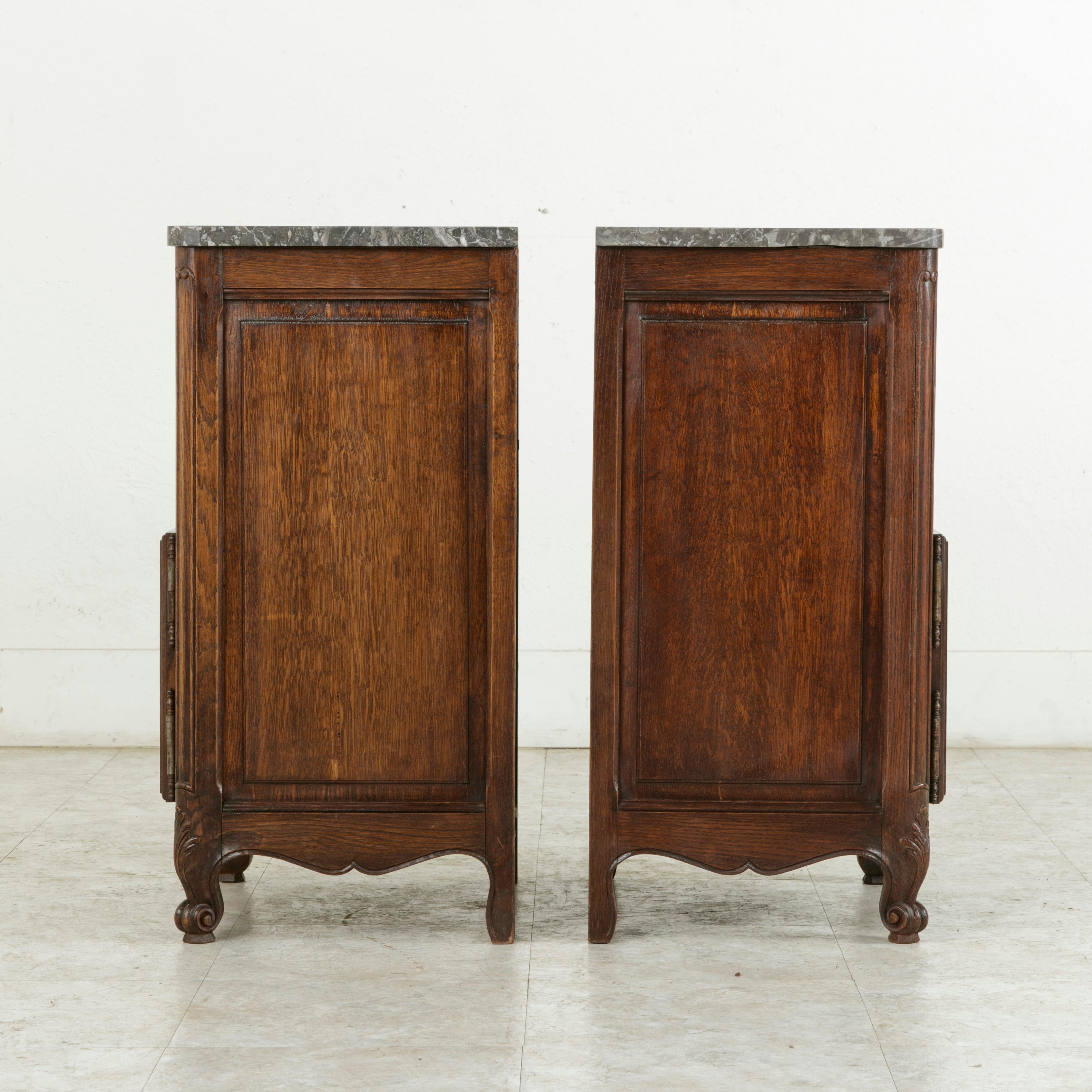 Pair of French Louis XV Style Hand-Carved Oak Nightstands with Marble Top, Niche 1