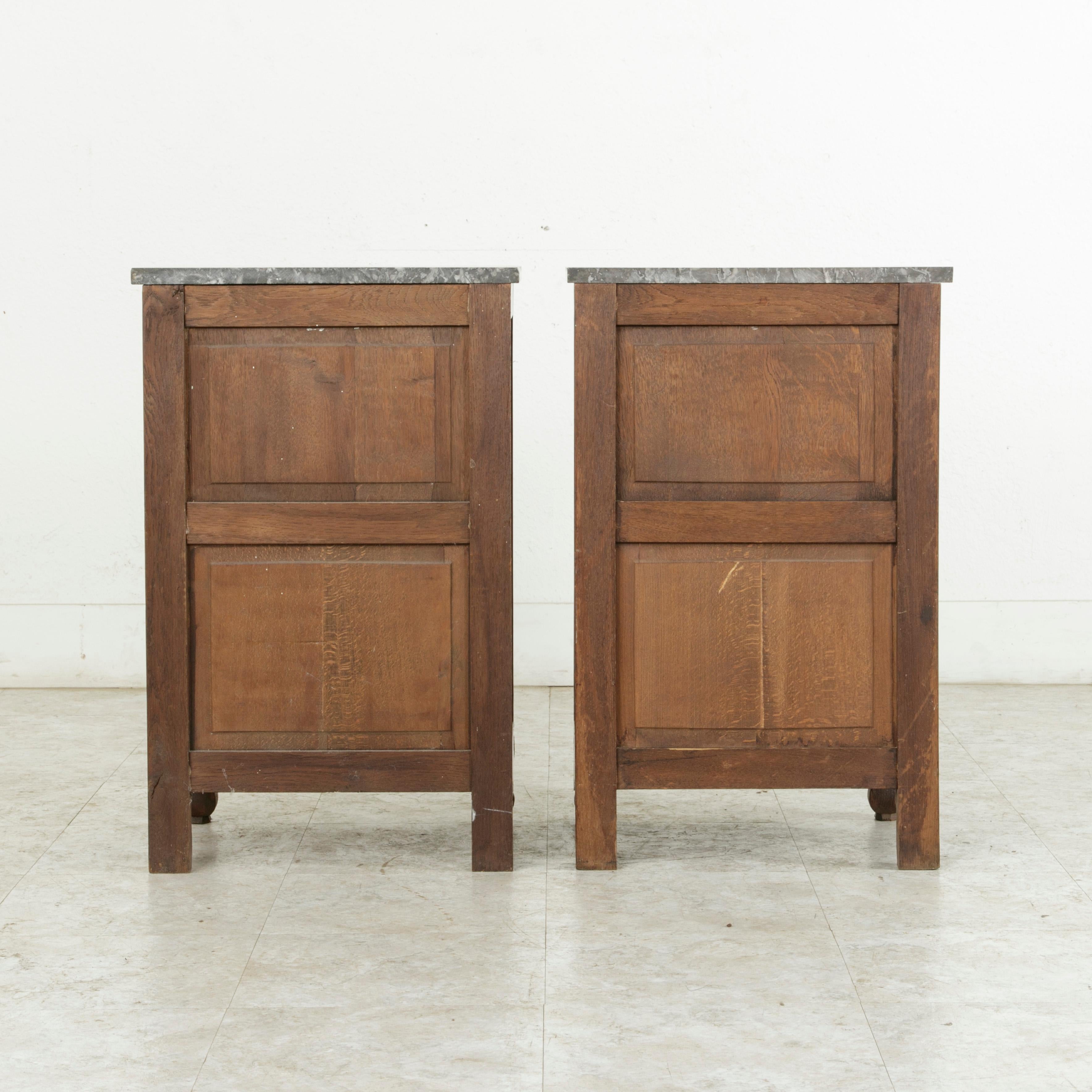 Pair of French Louis XV Style Hand-Carved Oak Nightstands with Marble Top, Niche 2