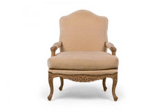 Pair of French Louis XV Style High Back Armchairs with Beige Velvet Upholstery