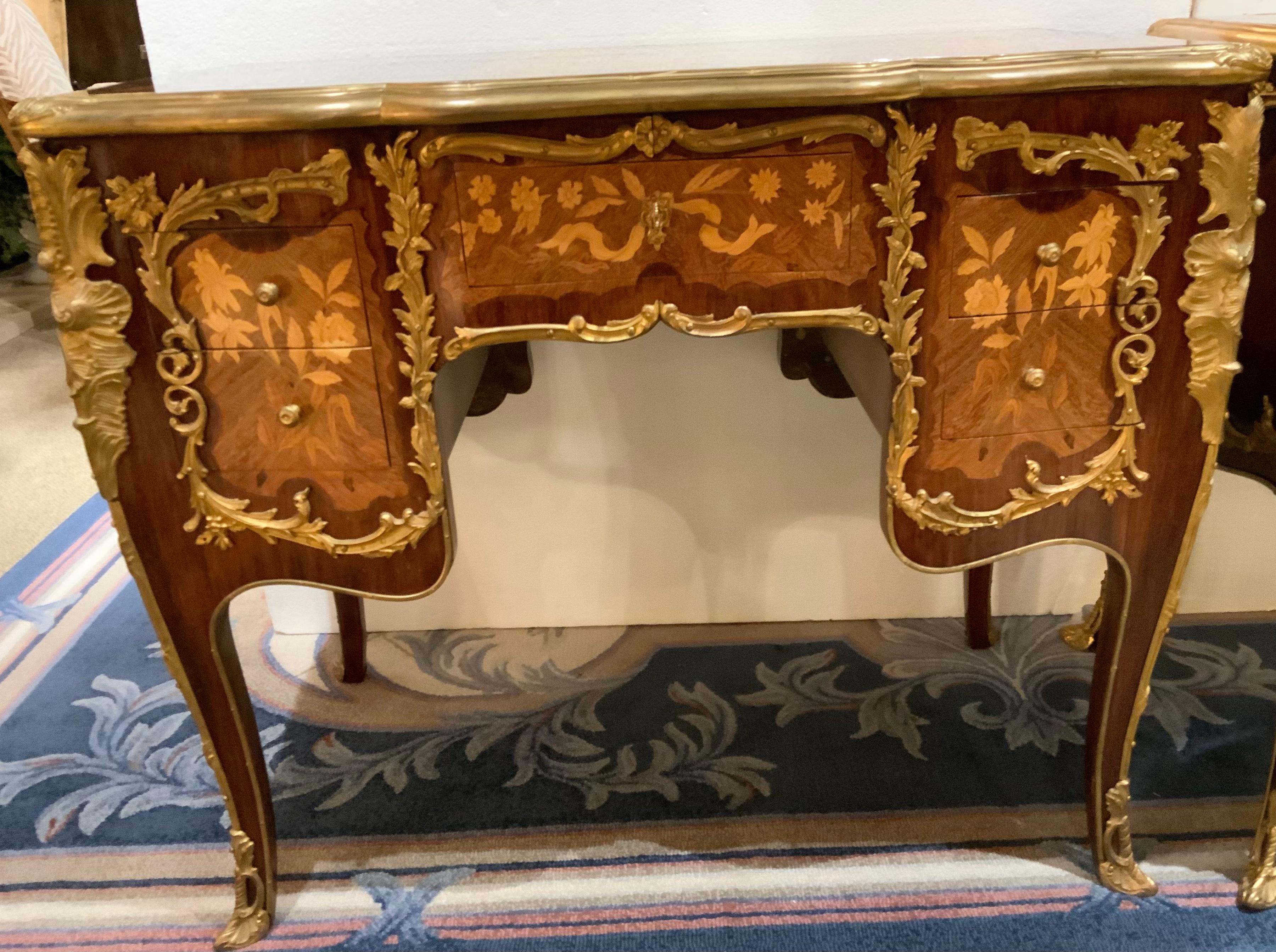 Pair of French Louis XV Style Inlaid Cabinets with Gilt Bronze Mounts 4