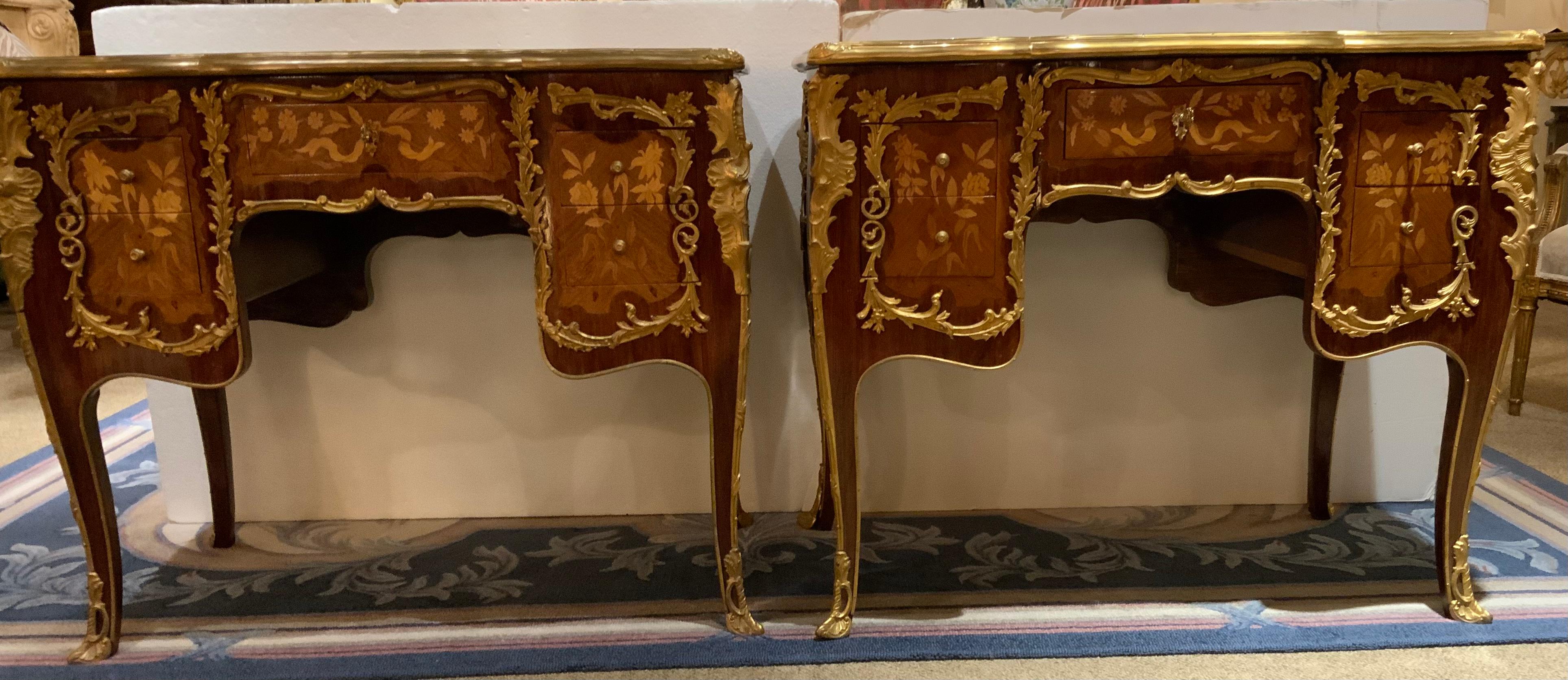 Pair of French Louis XV Style Inlaid Cabinets with Gilt Bronze Mounts 5