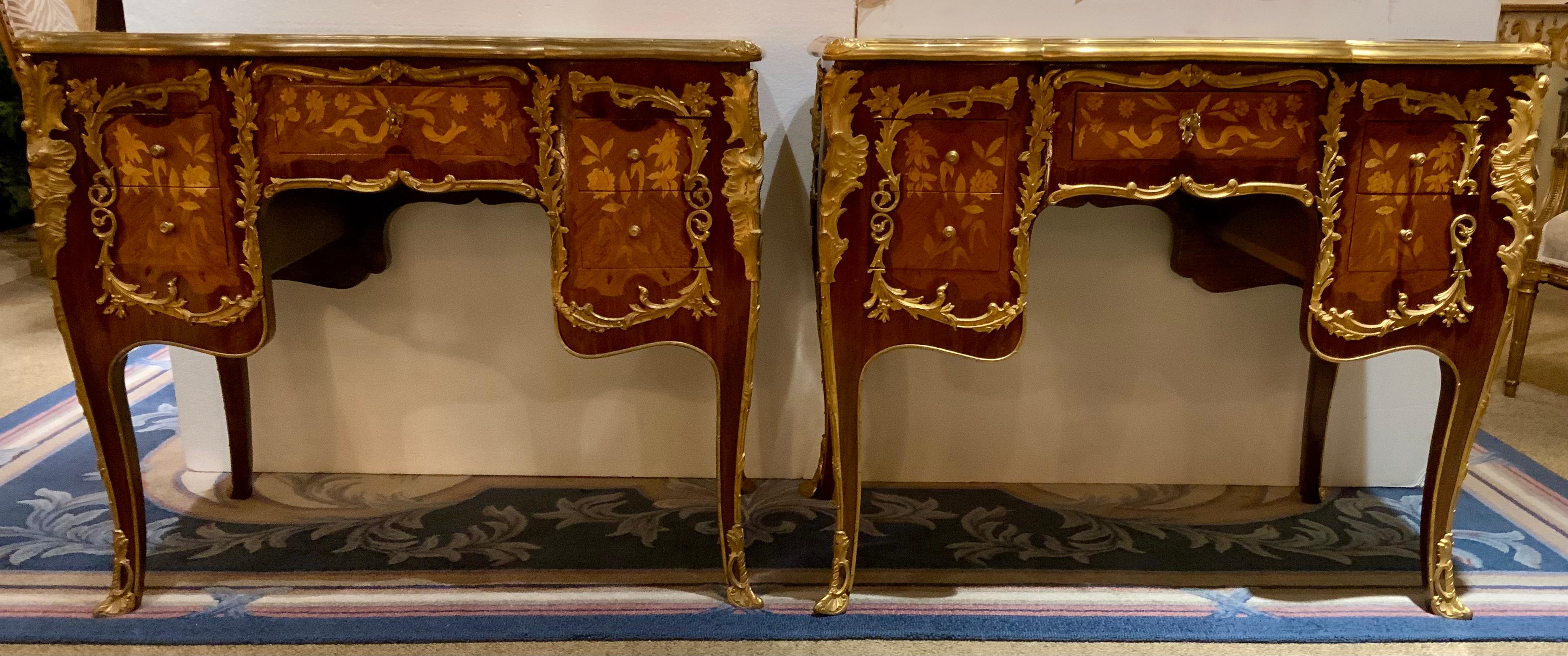 Pair of French Louis XV Style Inlaid Cabinets with Gilt Bronze Mounts 6