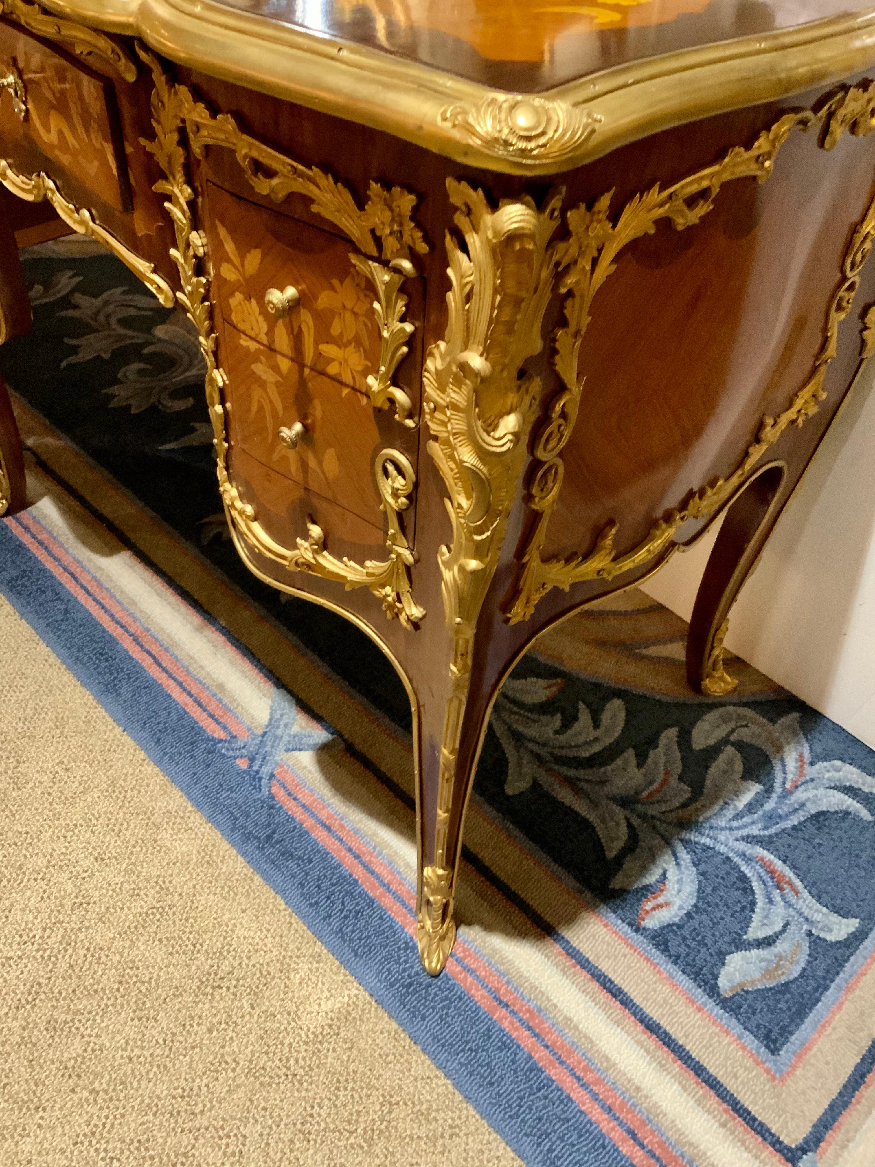 20th Century Pair of French Louis XV Style Inlaid Cabinets with Gilt Bronze Mounts