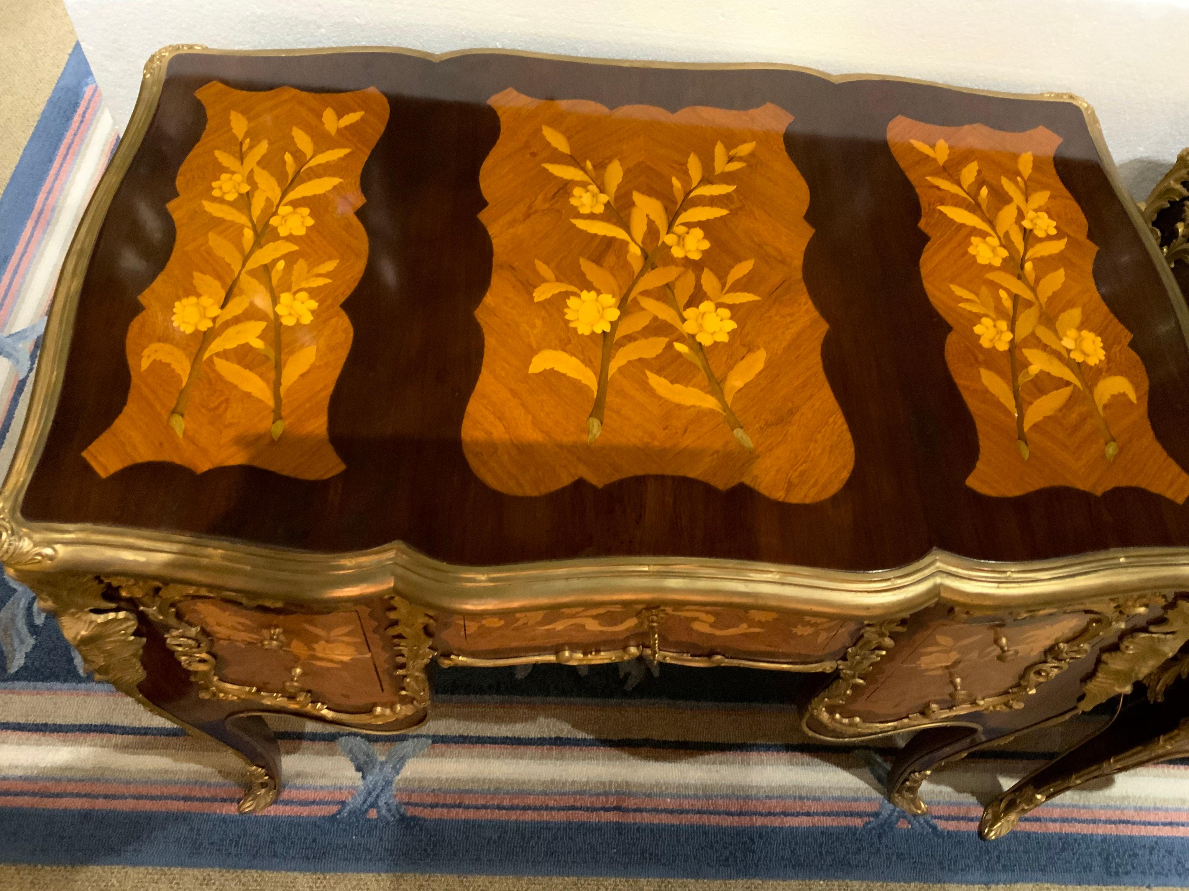 Pair of French Louis XV Style Inlaid Cabinets with Gilt Bronze Mounts 2