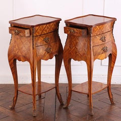 Pair of French Louis XV Style Kingwood Bombe Parquetry Nightstands