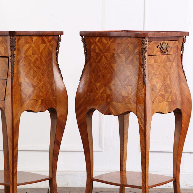 Pair of French Louis XV Style Kingwood Bombe Parquetry Nightstands  2