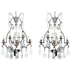 Pair of French Louis XV Style Lacquered Brass and Glass Wall Sconces