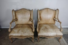 Pair of French Louis XV Style Leather Armchairs