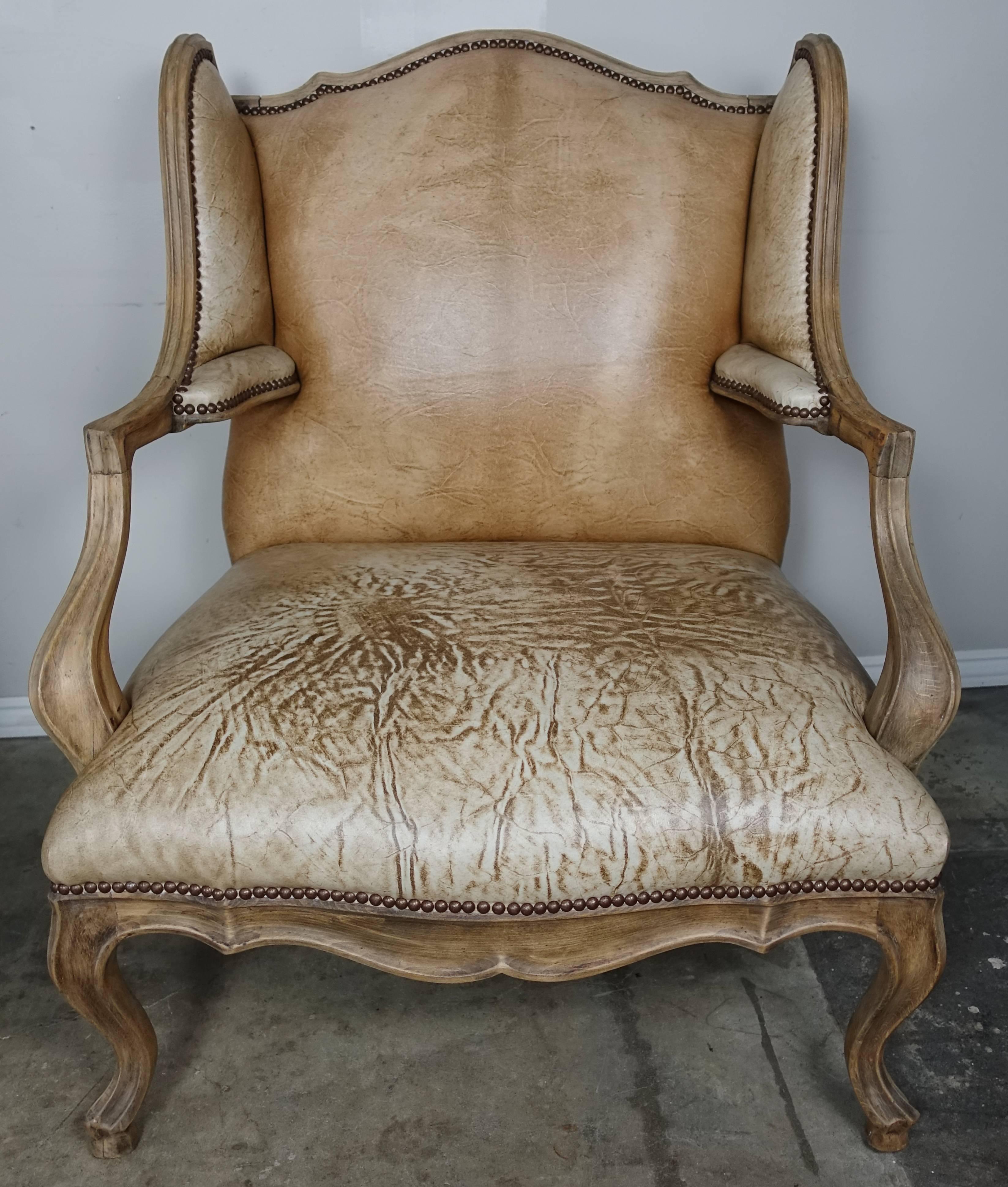 Early 20th Century Pair of French Louis XV Style Leather Armchairs