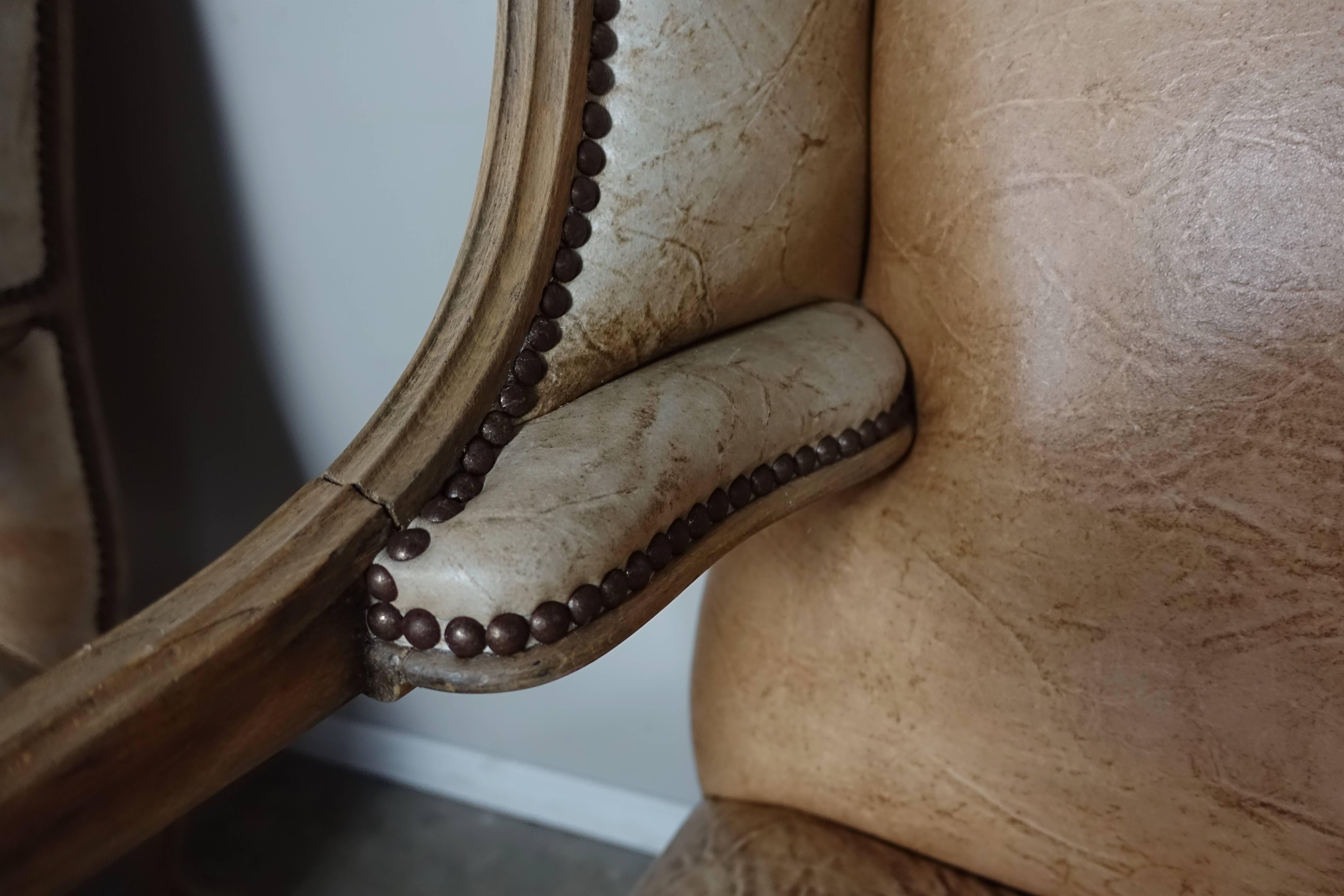 Pair of French Louis XV Style Leather Armchairs 2