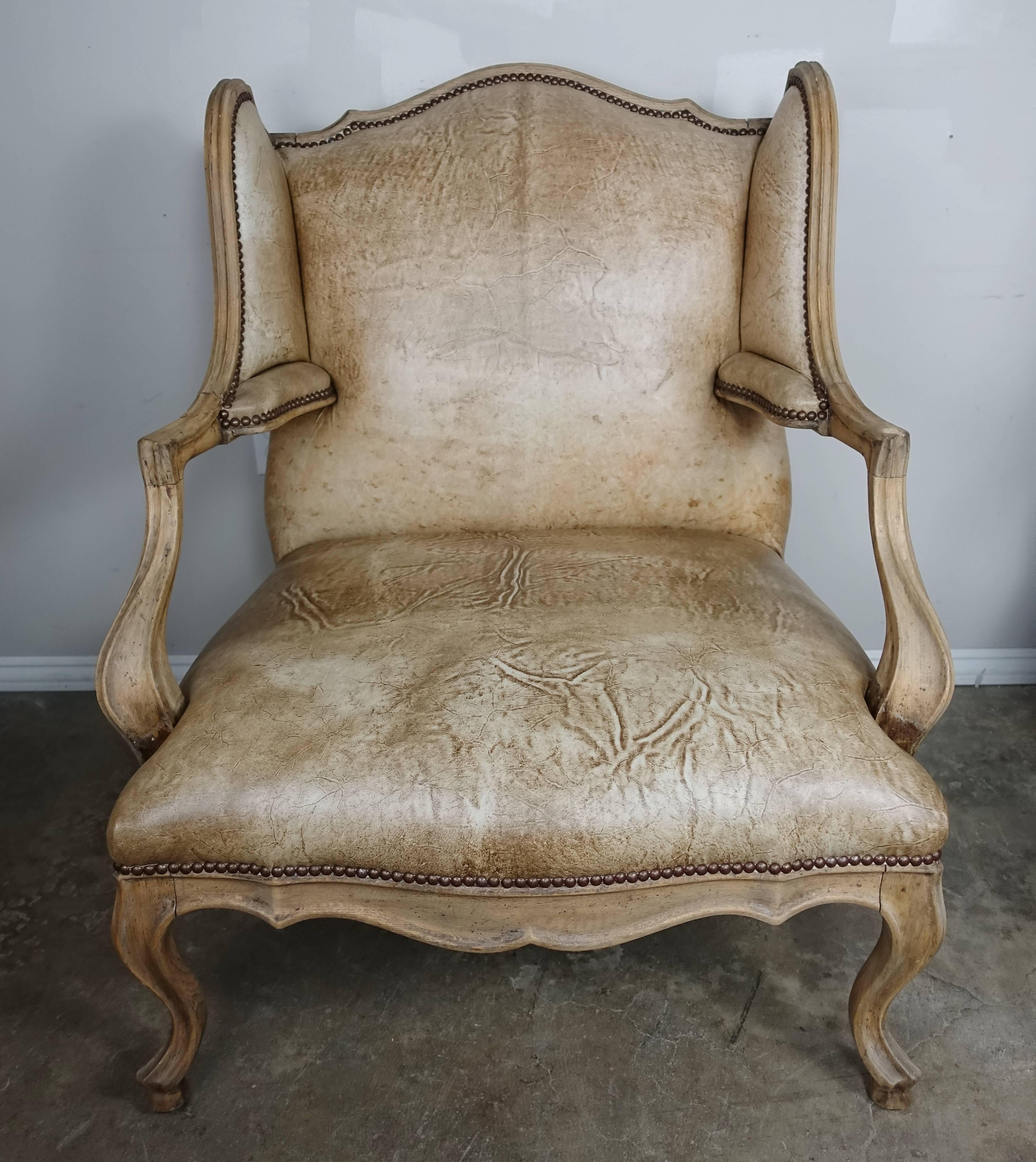 Pair of French Louis XV Style Leather Armchairs 3