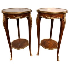 Pair of French Louis XV Style Mahogany and Bronze Side Tables