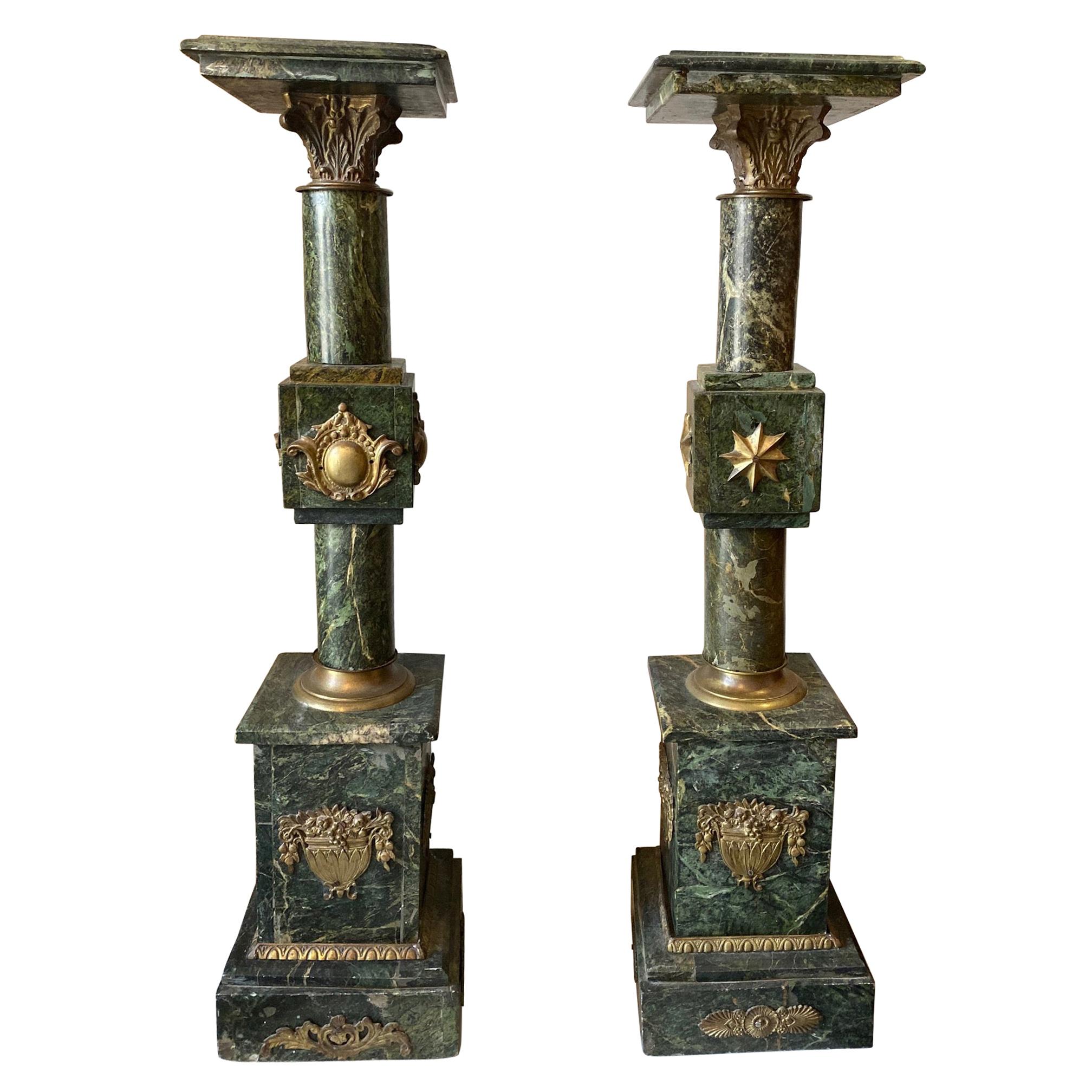 Pair of French Louis XV Style Marble Pedestals/Stands