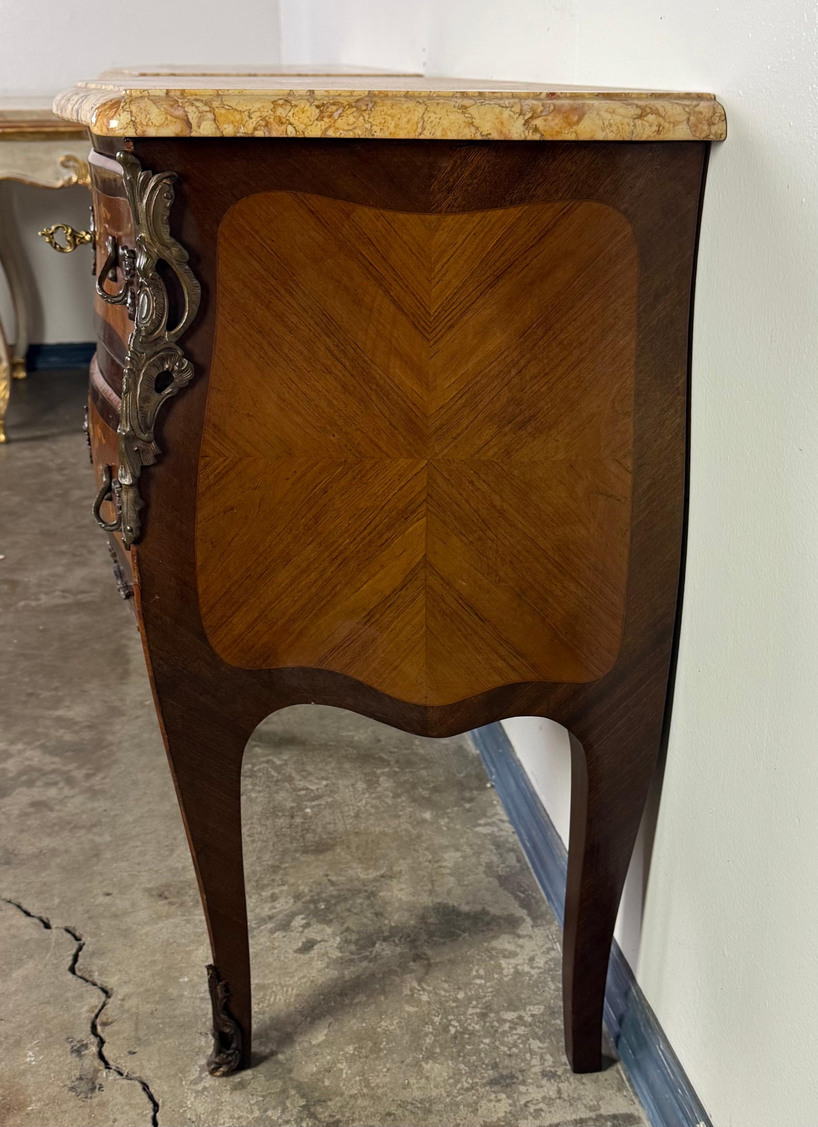 19th Century Pair of French Louis XV Style Marble-Top Commodes For Sale