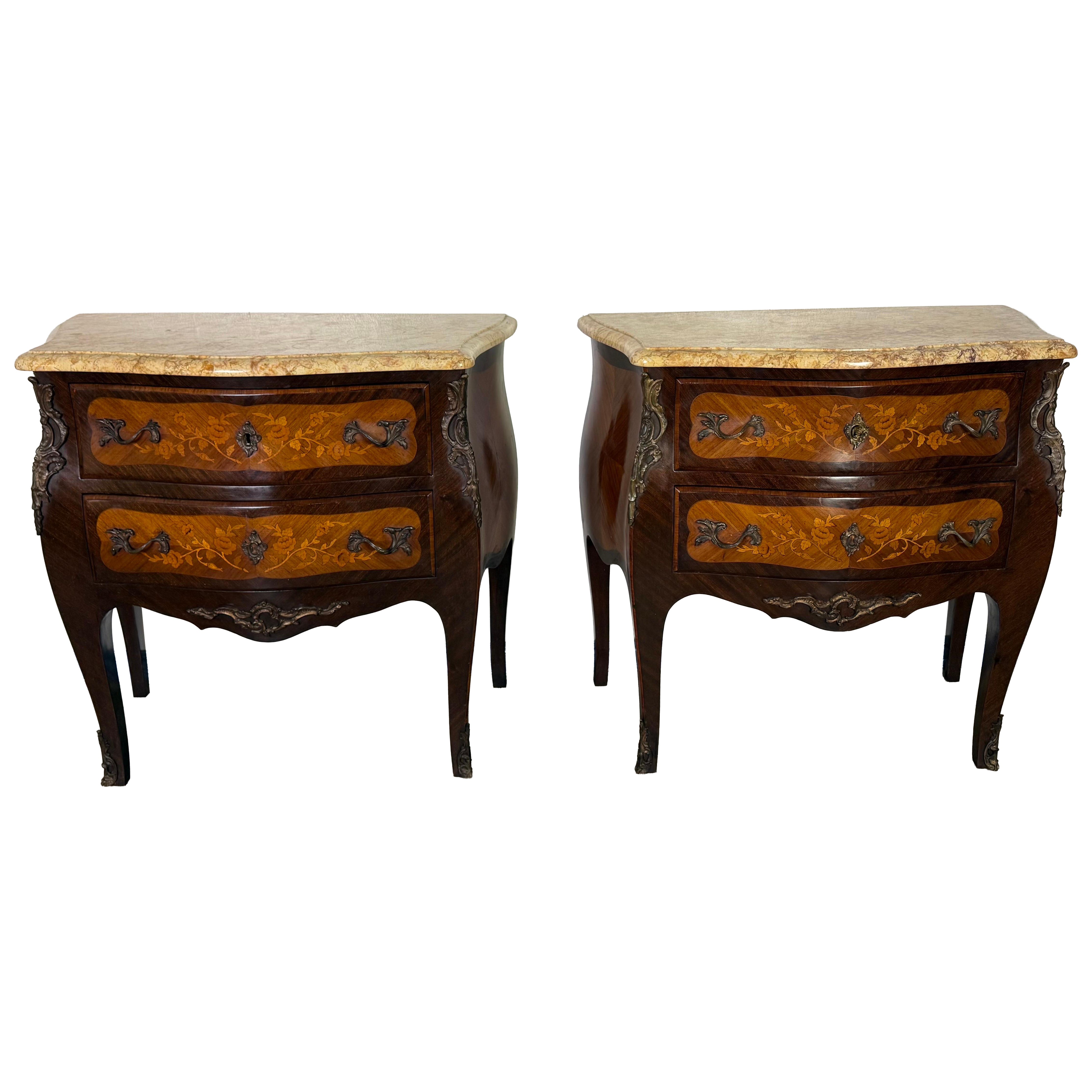 Pair of French Louis XV Style Marble-Top Commodes For Sale