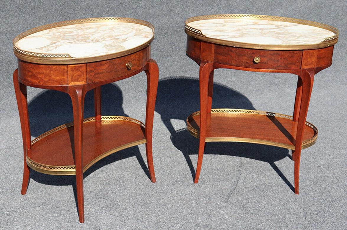 20th Century Pair of French Louis XV Style Marble-Top End Tables