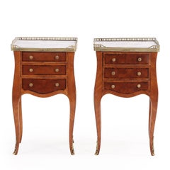 Pair of French Louis XV Style Marble-Top Nightstands or End Tables, C 1950