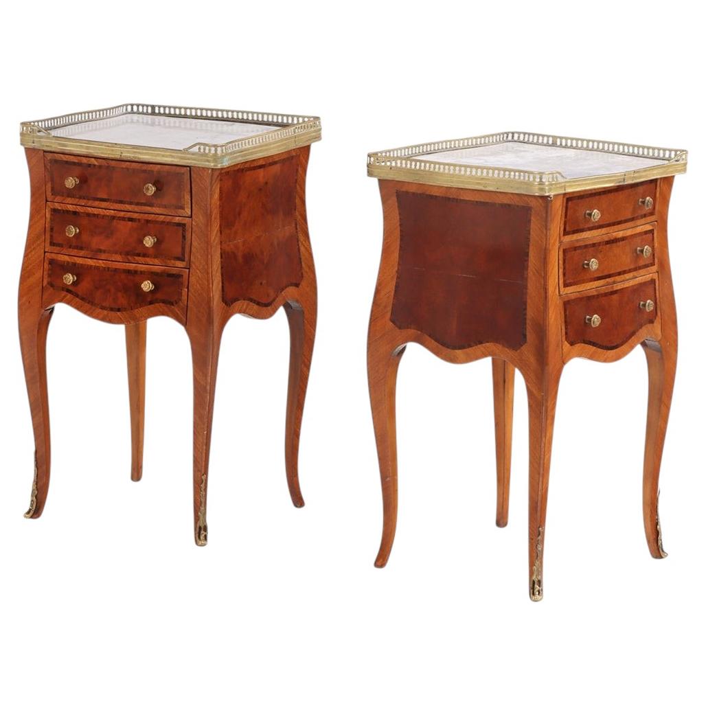 Pair of French Louis XV Style Marble-Top Nightstands or End Tables, C 1950