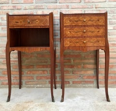 Pair of French Louis XV Style Marquetry Bedside Tables, Early 20th Century
