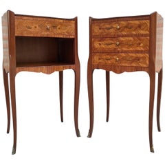 Pair of French Louis XV Style Marquetry Bedside Tables, Early 20th Century