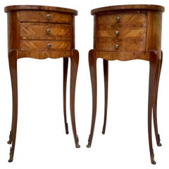 Pair of French Louis XV Style Marquetry Nightstands with Drawers and Cabinet