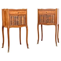 Pair Of French Louis XV Style Night Stand With Faux Books