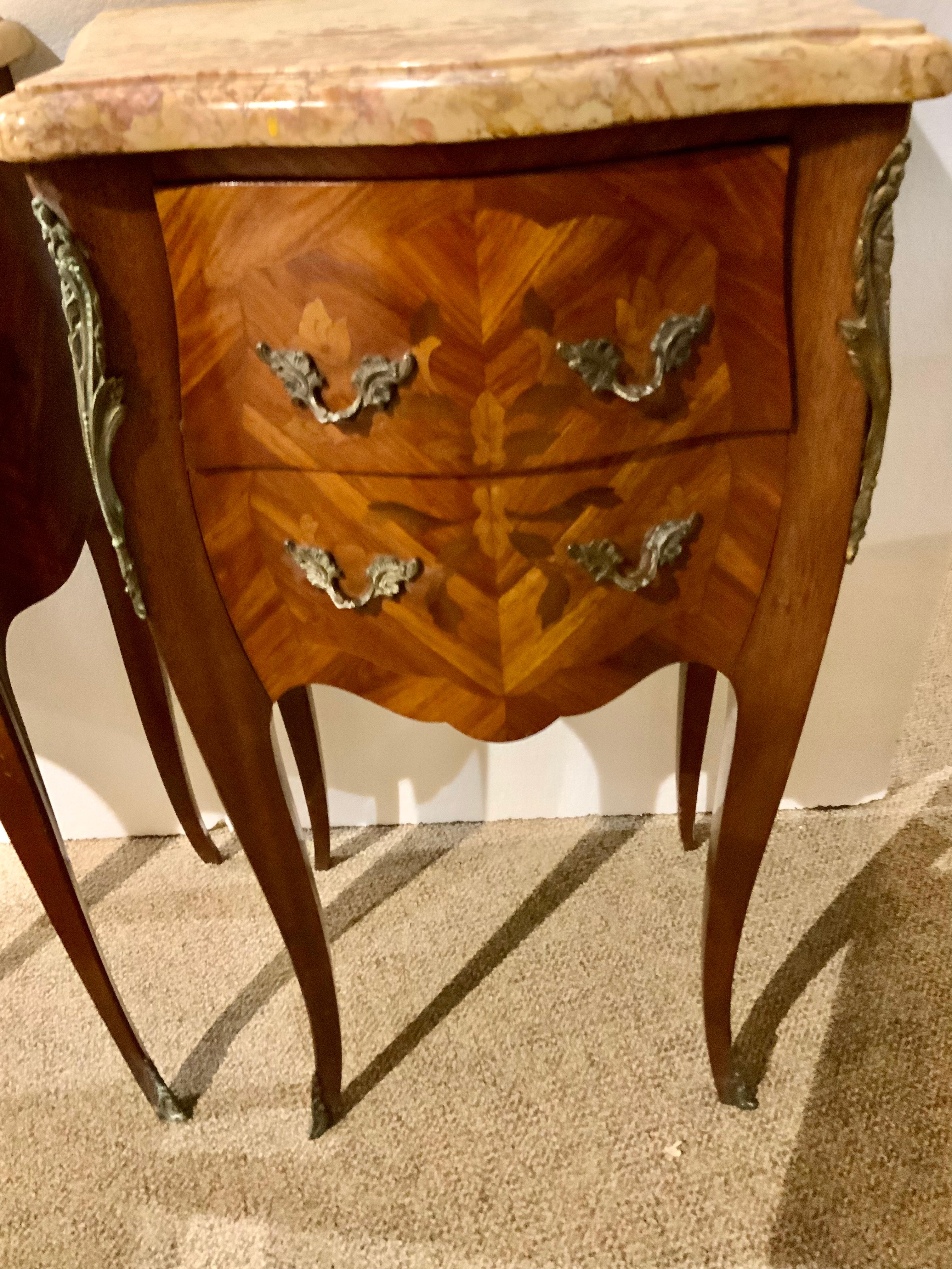 Pair of French Louis XV-Style Night Stands with Marble Tops For Sale 1