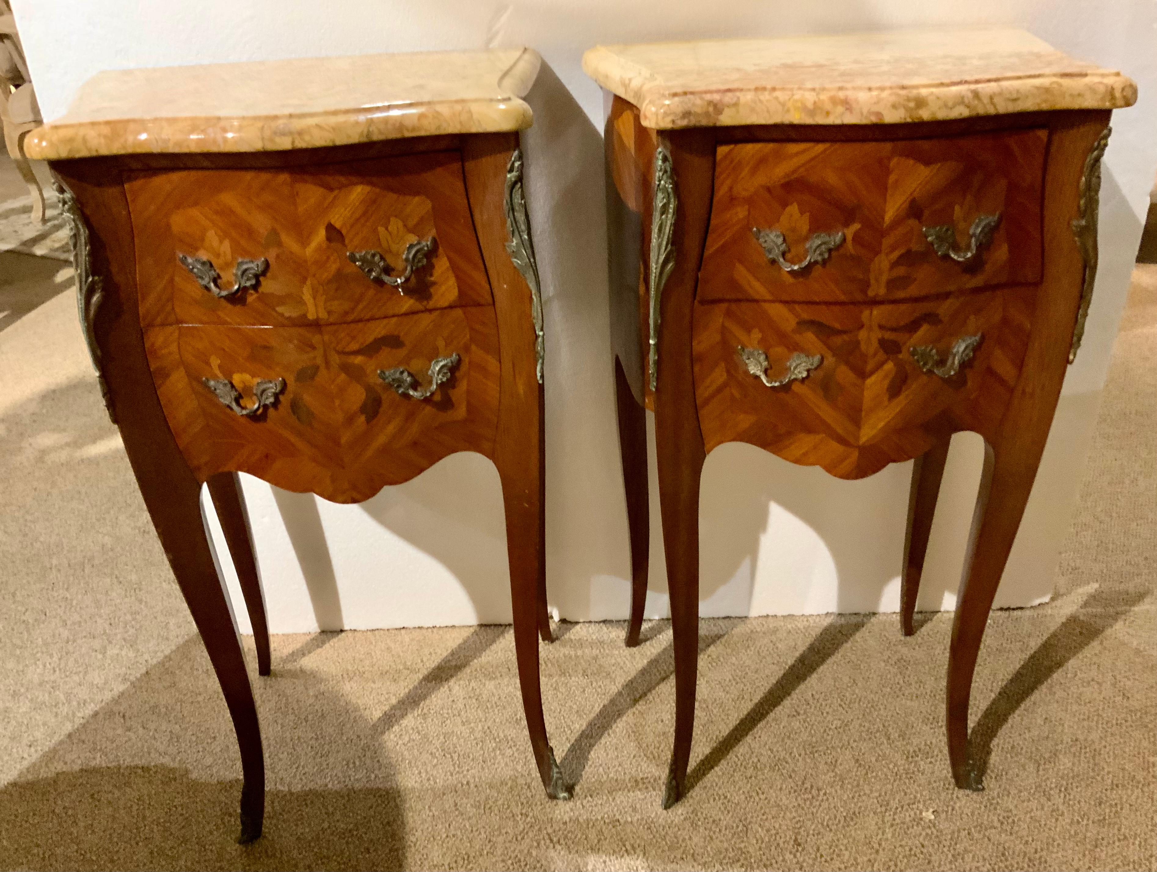 Pair of French Louis XV-Style Night Stands with Marble Tops For Sale 2