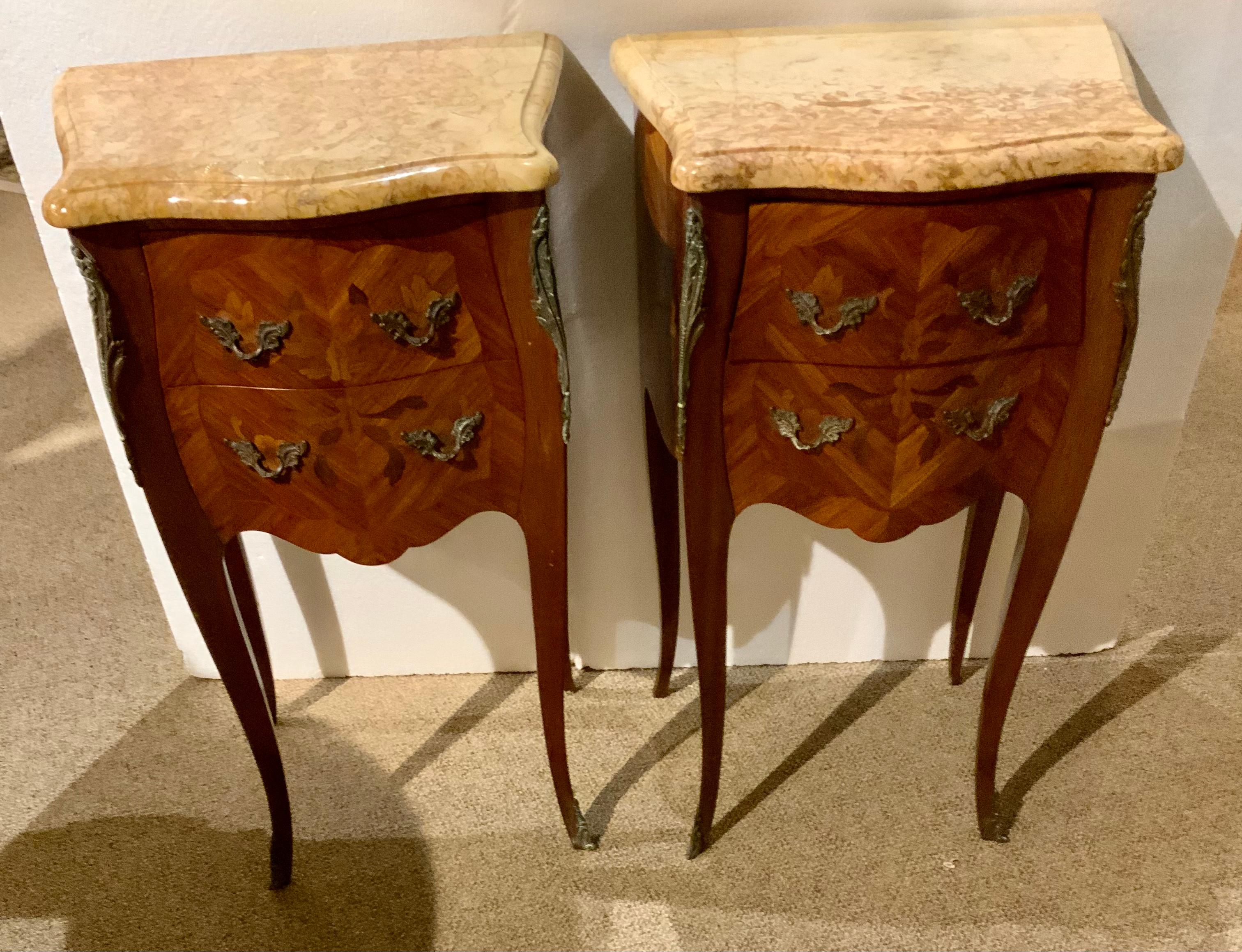 Pair of French Louis XV-Style Night Stands with Marble Tops For Sale 3