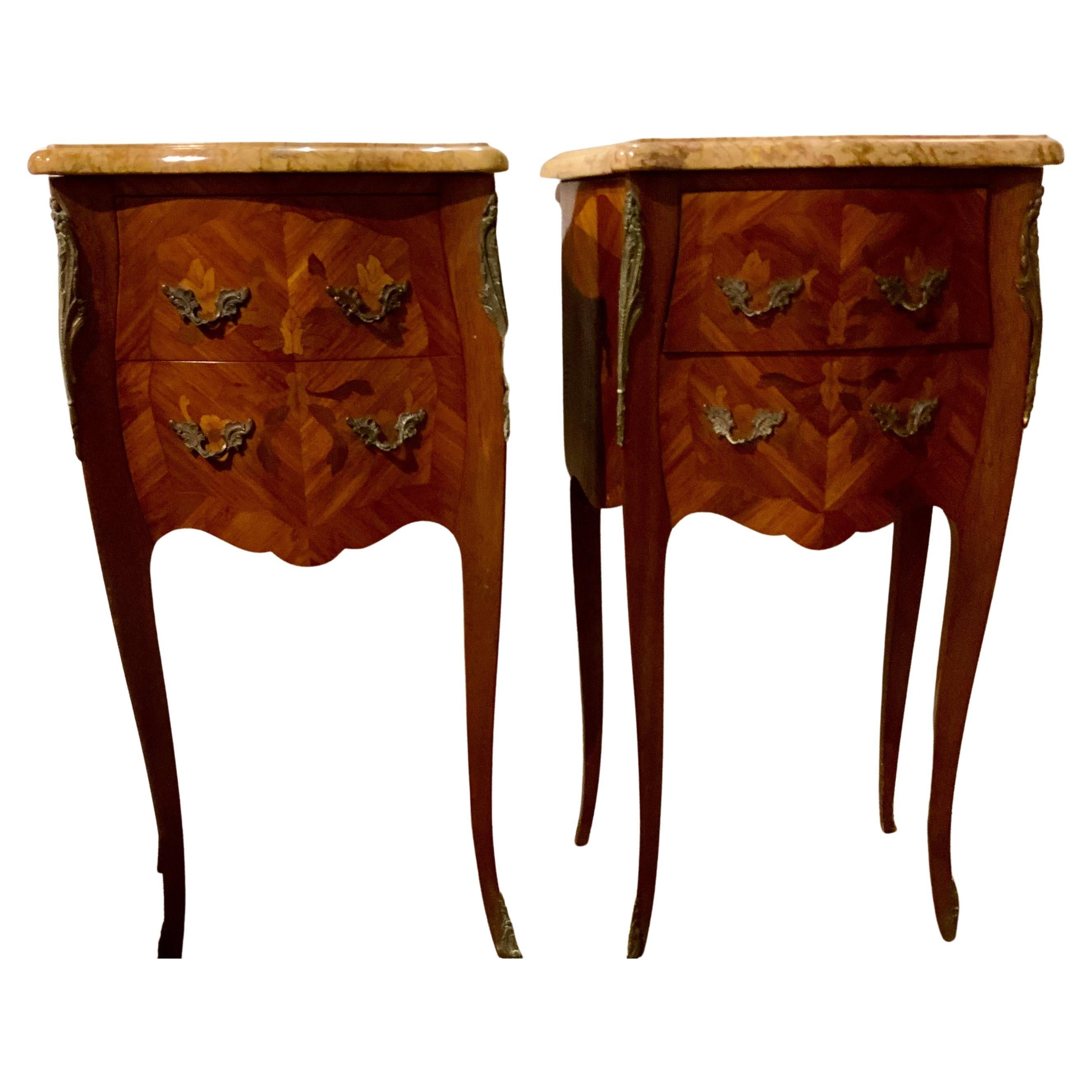 Pair of French Louis XV-Style Night Stands with Marble Tops