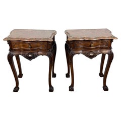 Pair of French Louis XV Style Nightstands with Marble Tops
