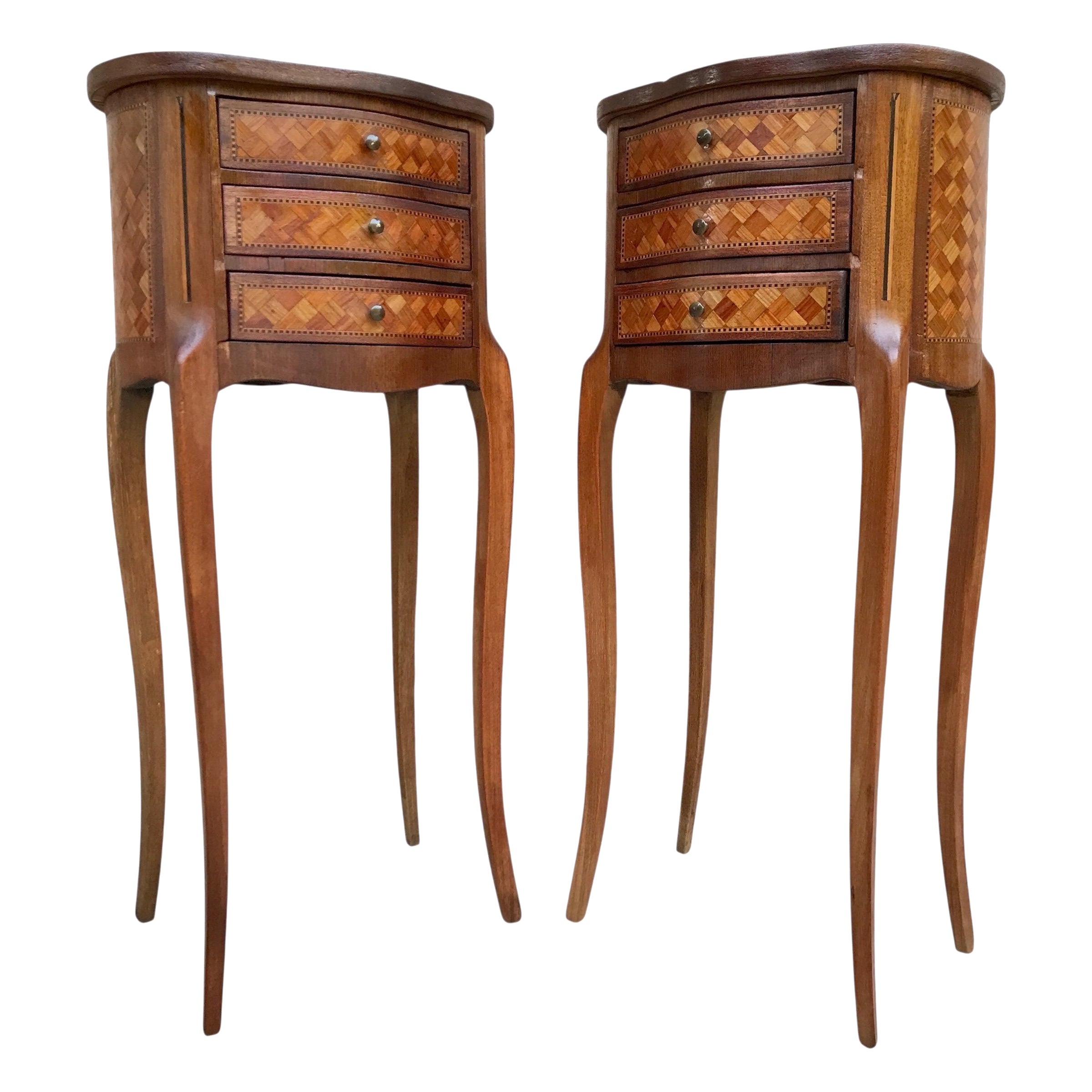 Pair of French Louis XV Style Nightstands with Three Drawers, 1940s