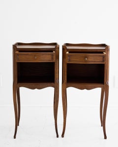 Pair of French Louis XV Style Oak Bedside Tables with Gallery Top