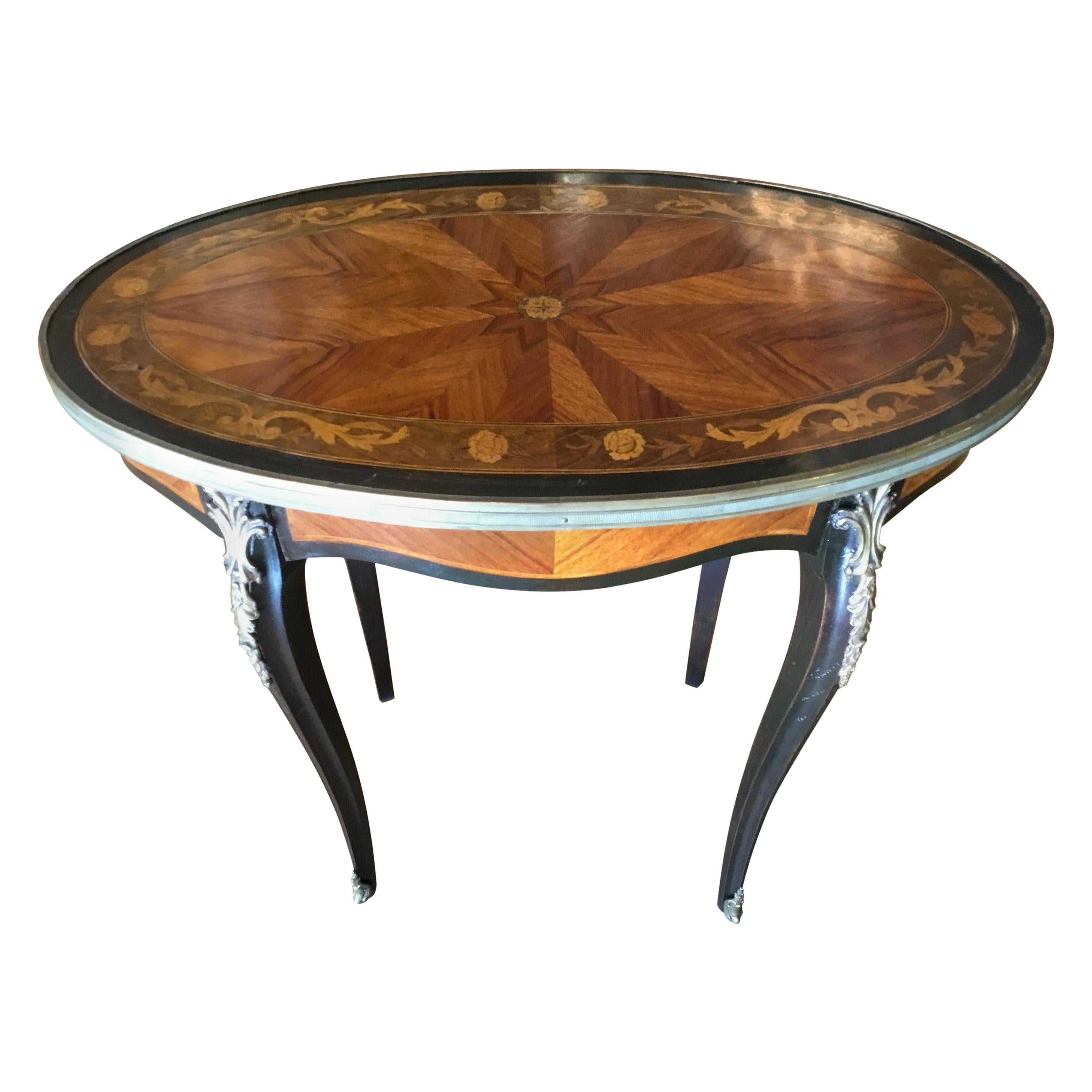 Pair French Louis XV Style Occasional Tables, 19th Century with Marquetry Inlay For Sale